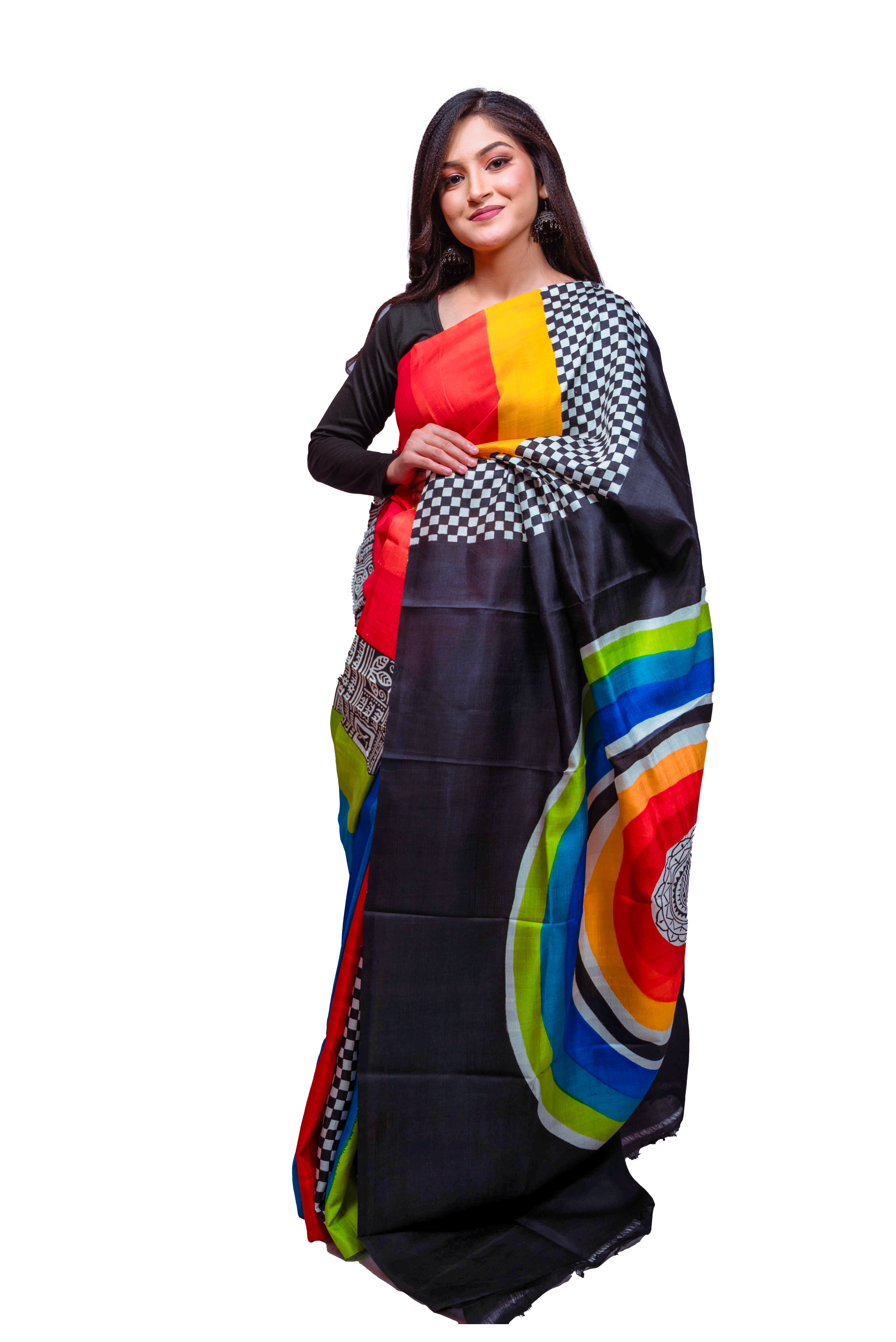 Black base with multicolour rainbow pattern and checkered detailing